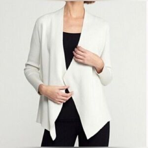 Eileen Fisher Bone Silk/Organic Cotton Interlock Angled Front Cardigan PP